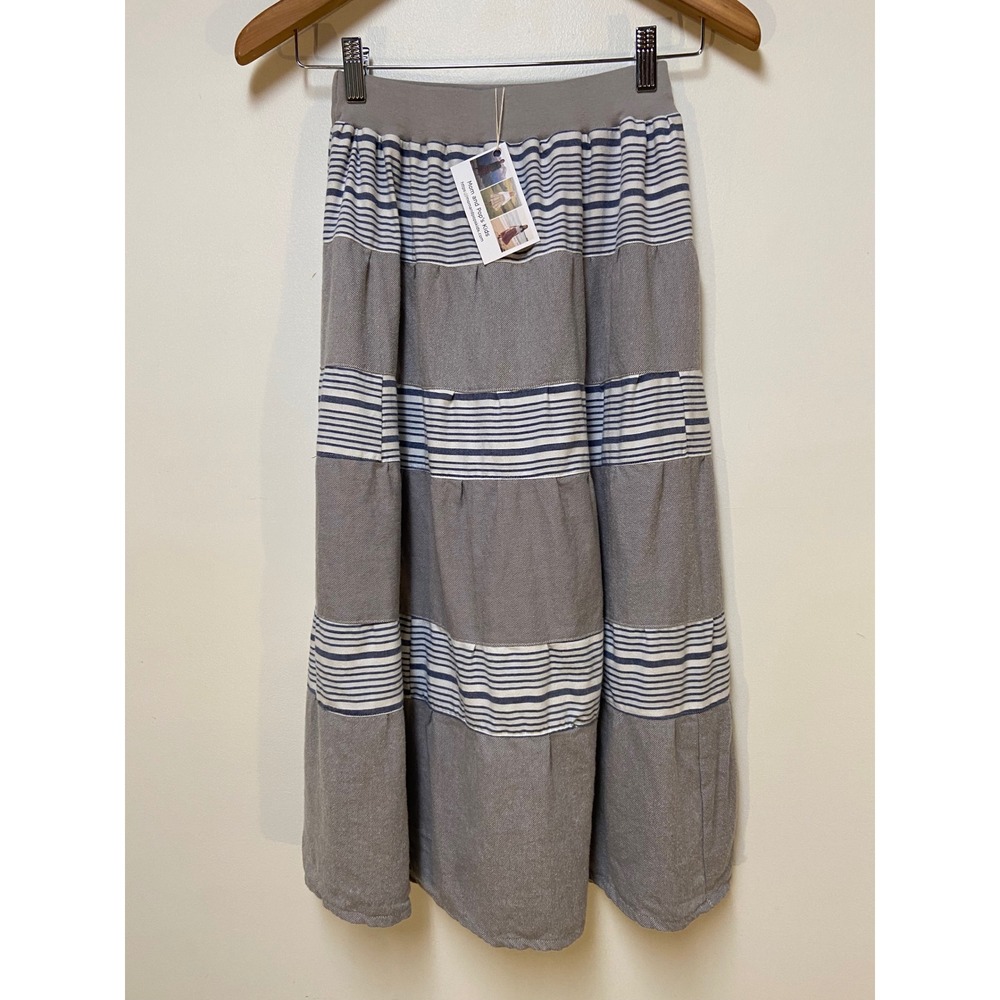 Girls Maxi Mom and Pop's Kids Skirt Sz 10/12 Gray Blue Patchwork Upcycled Cotton